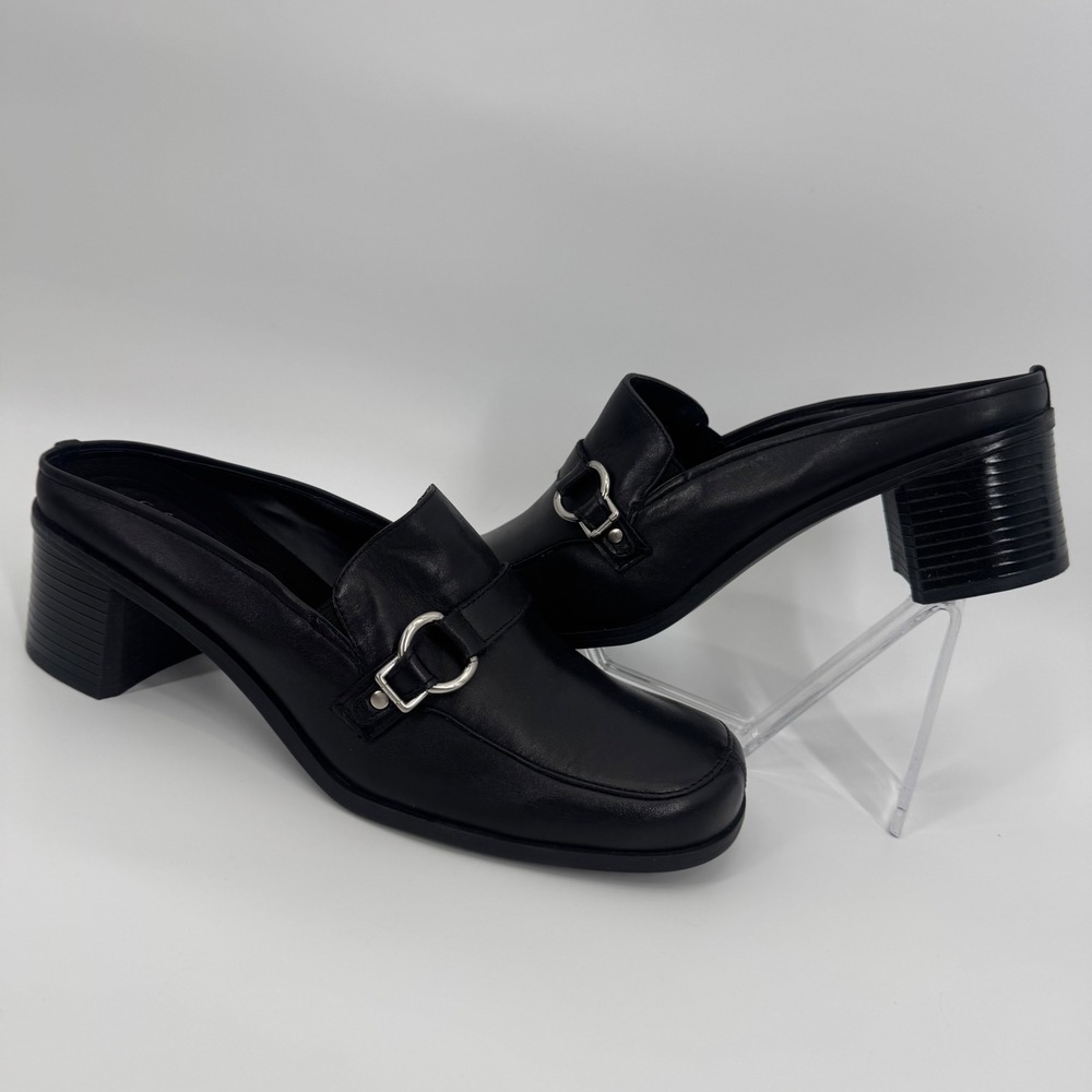 Croft & Barrow Bettie Black Leather Bit Mule Loafers Block Heel Women Size 10 M